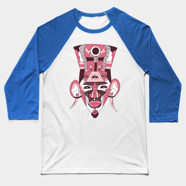 Pink and White African Mask 6 Baseball T-Shirt by kenallouis